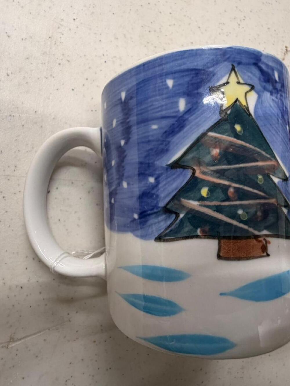 Holiday Season Christmas Mug with Snowman and Tree Design